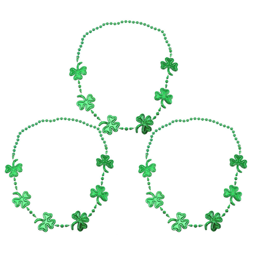 3pcs St. Patrick's Day Bead Necklaces Green Shamrock Party Accessories