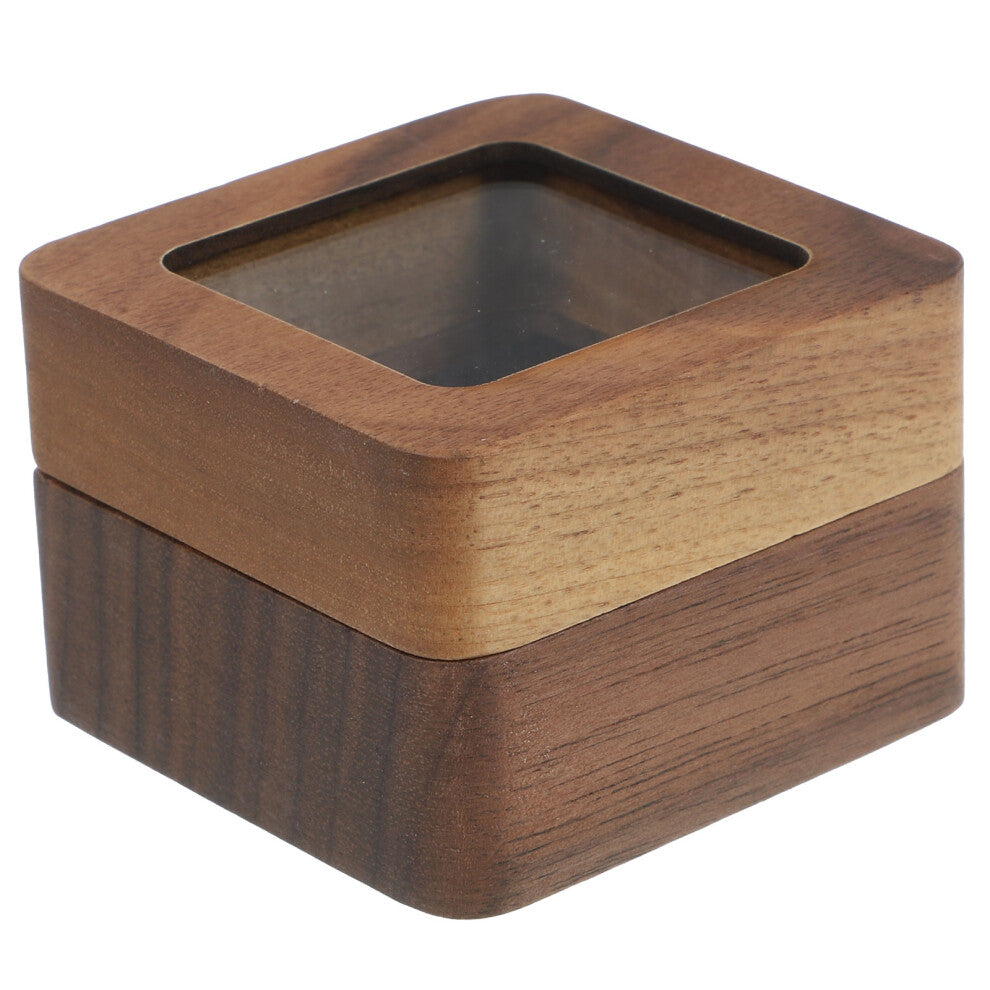Square Double Ring Box Wedding Engagement Wooden Holder