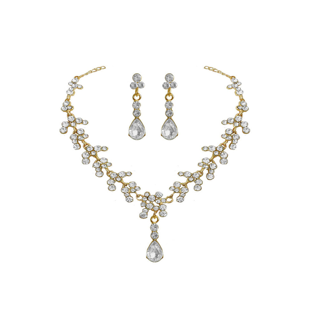 2 Sets Bride Rhinestone Necklace Earring Set Wedding Accessories
