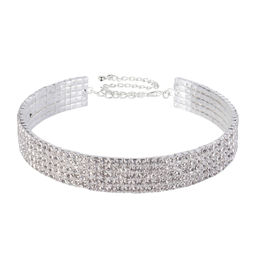 1pc 5-Layer Glitter Multi-Row Diamond Jewelry Collar Necklace