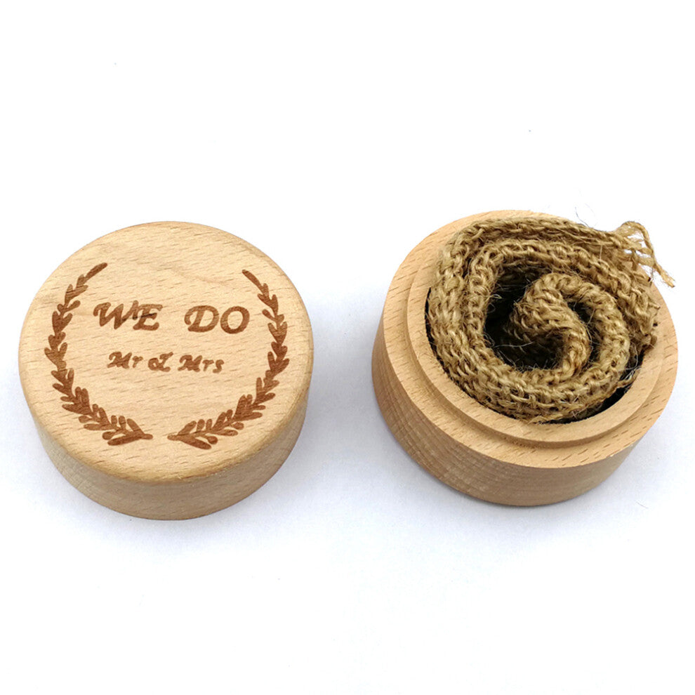 Vintage Wooden Round Ring Box Wedding Engagement Holder