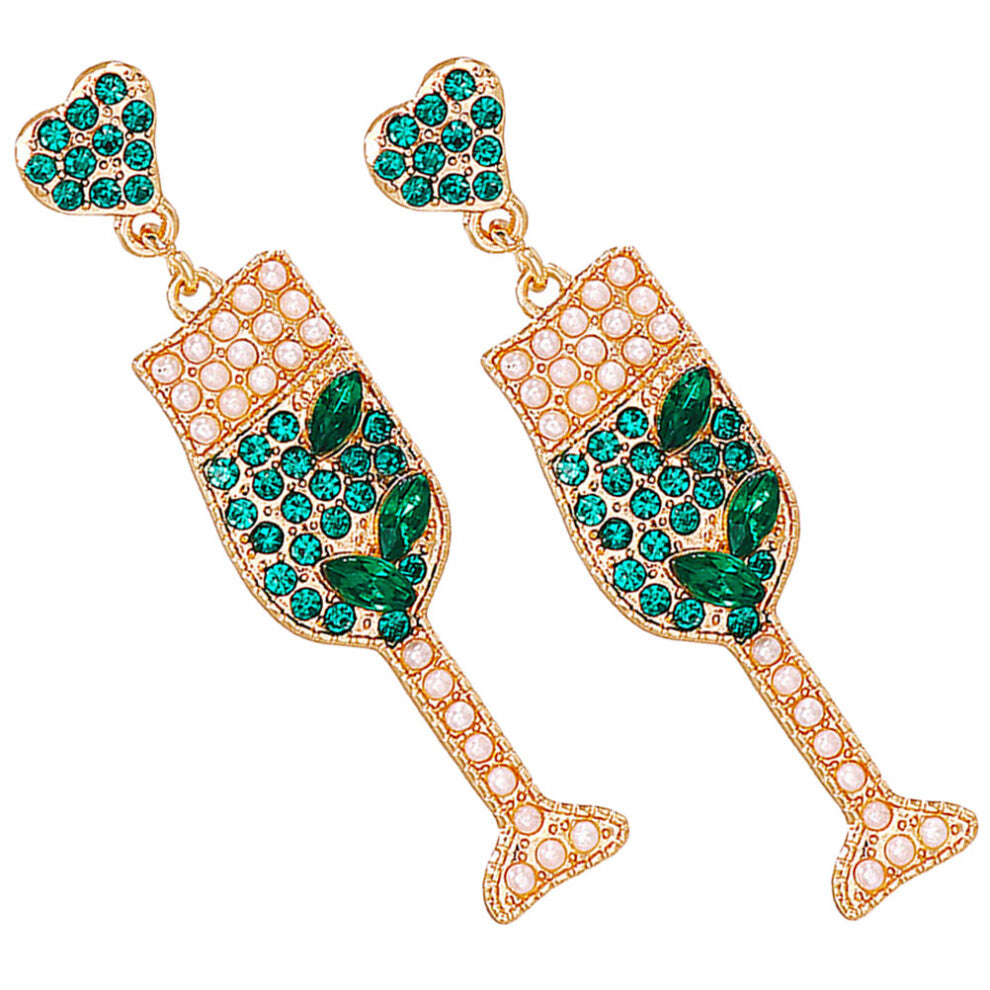 4 Pairs Wine Glass Ear Studs Rhinestone Pearl