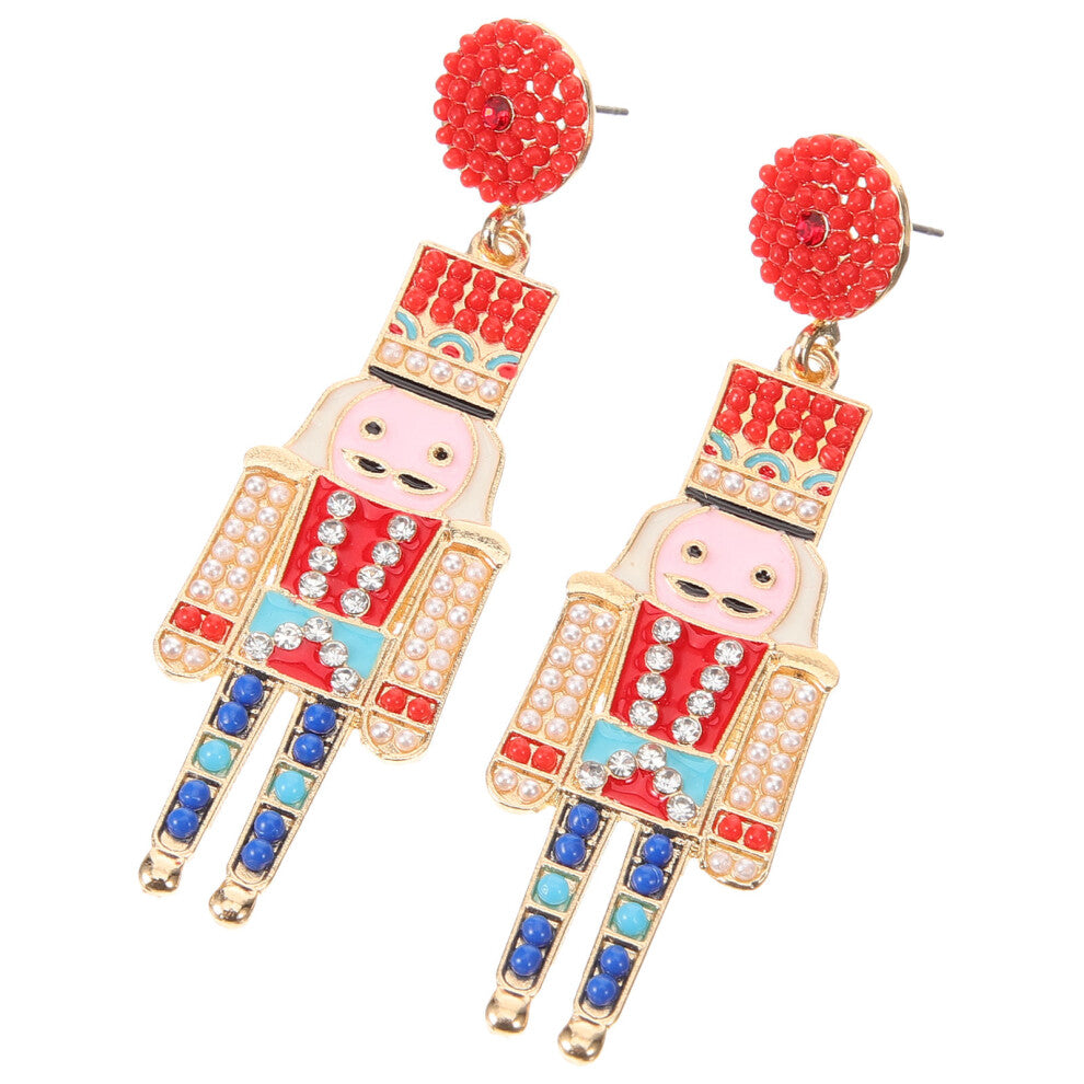 4 Pairs Nutcracker Pearl Stud Earrings for Women