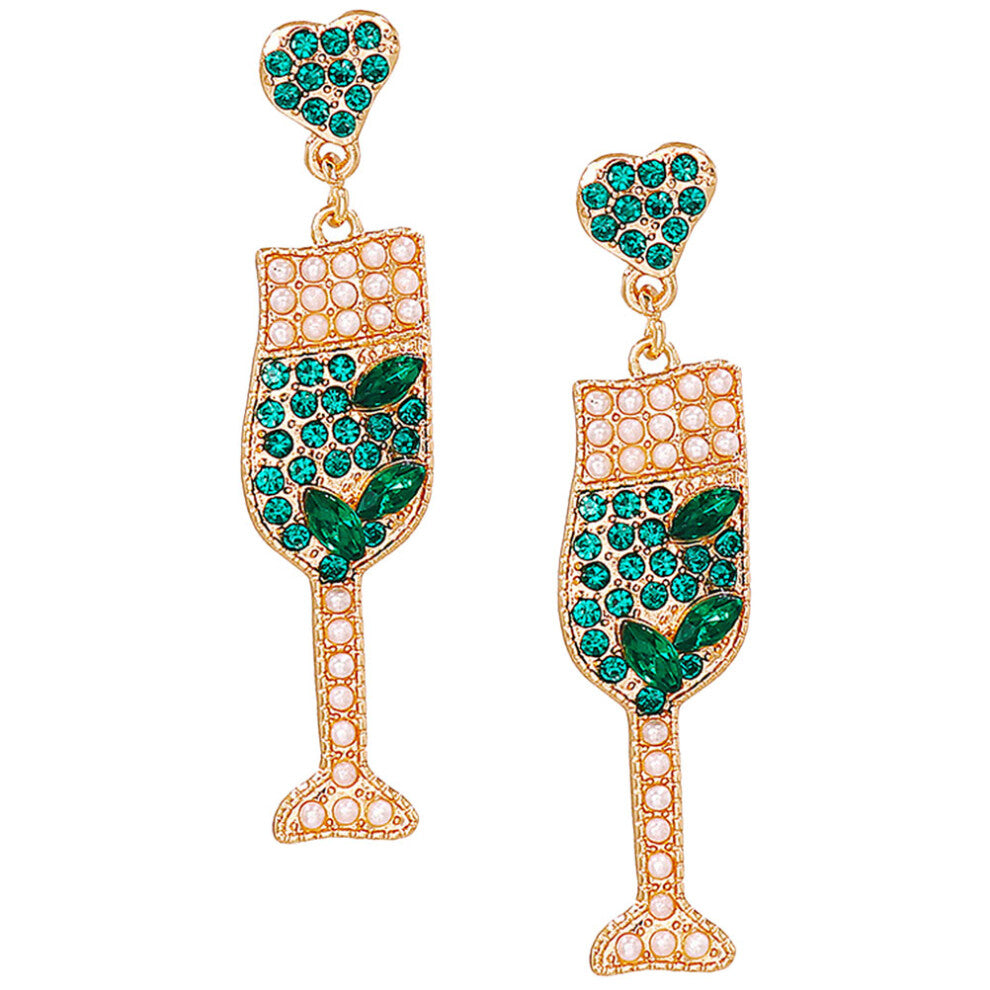 3 Pairs Wine Glass Earrings Rhinestone Pearl Studs