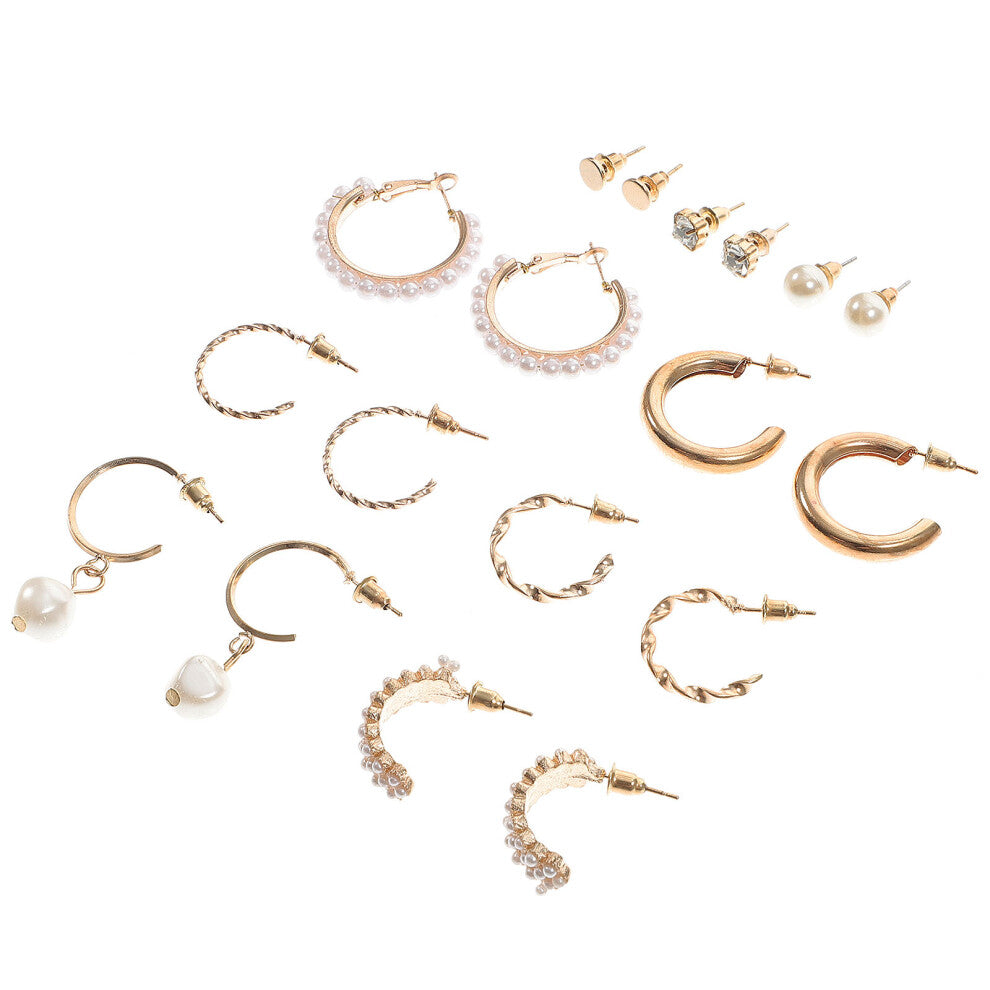 45 Pairs Pearl Hoops Studs Ear Jewelry Set for Women Girls