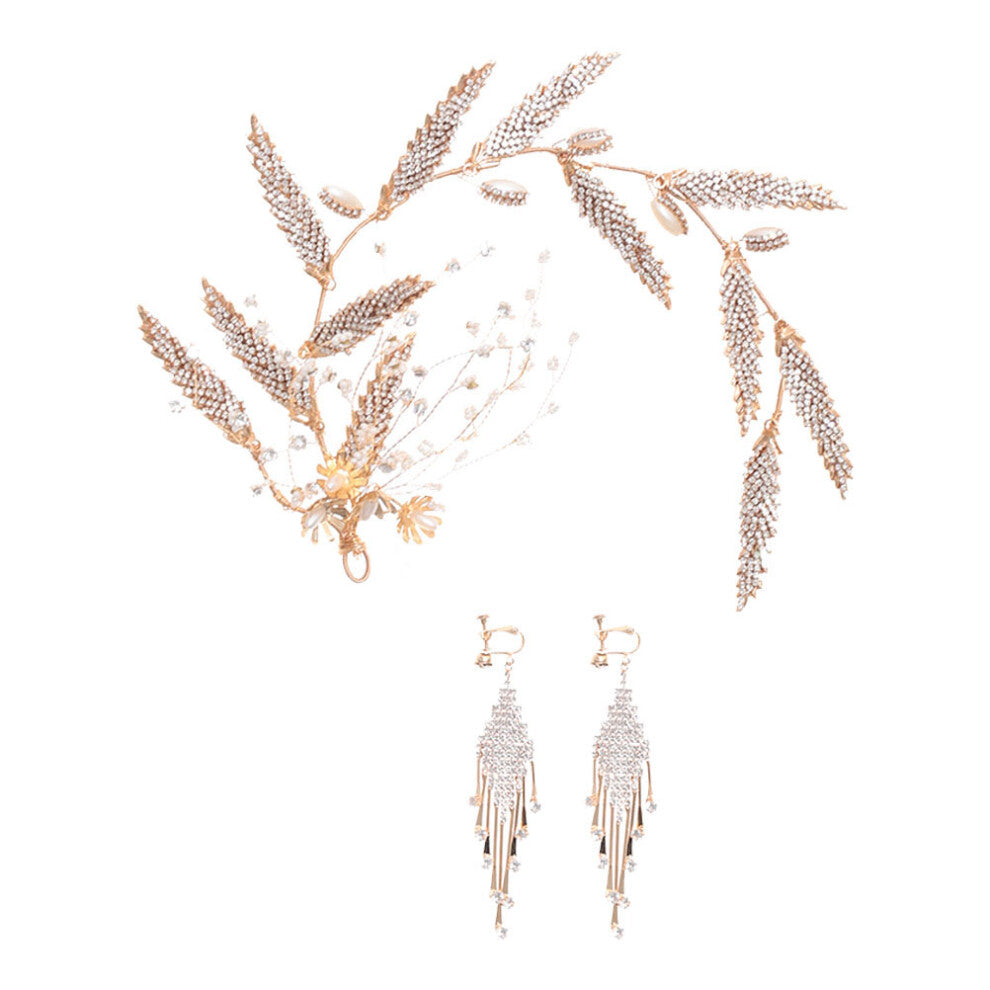 3pcs Wedding Headdress Set Bridal Headband Earring Hair Accessories