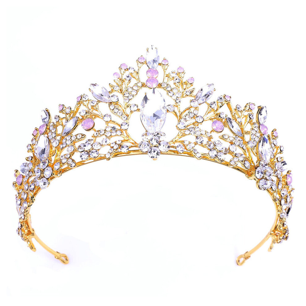 3 Pcs Bride Crown Pink Rhinestone Hair Accessories Wedding Party