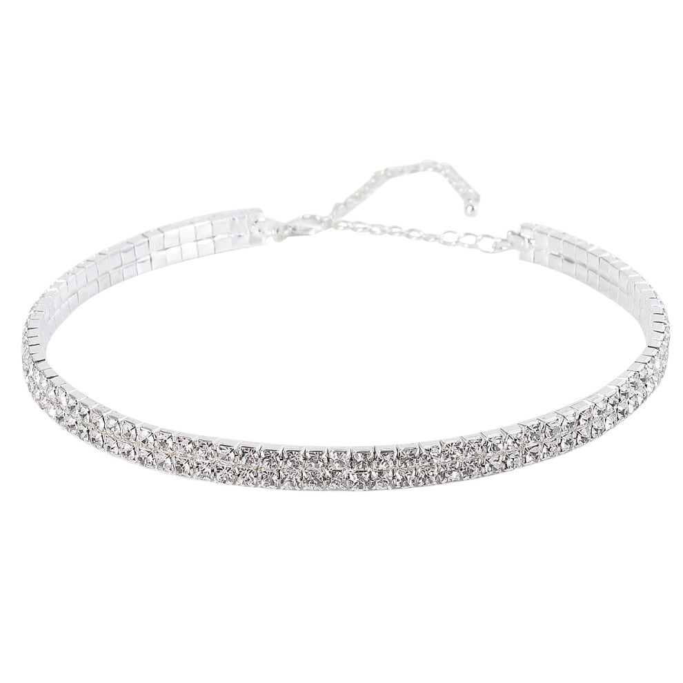 2 Pcs 2-Layer Wedding Party Glitter Diamond Necklace