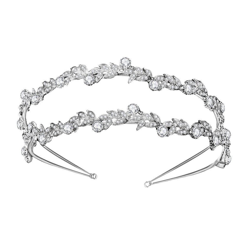 3pcs White Bridal Headband Double Row Rhinestone Hair Hoops