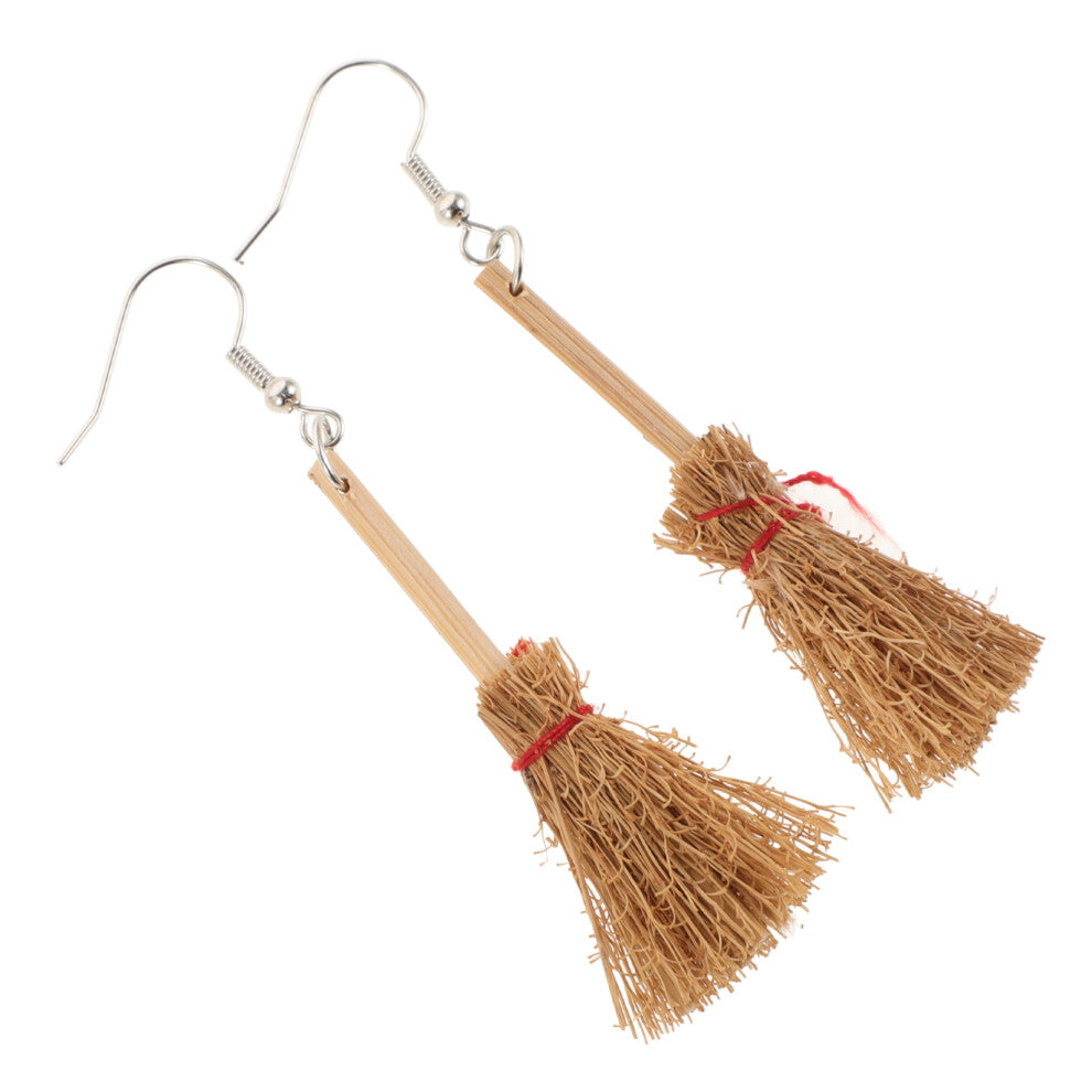 A Pair of Witch Broom Earrings Halloween Ear Hooks for Women