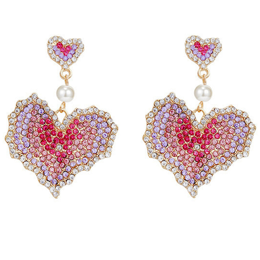 1 Pair Love Heart Shaped Earrings Shiny Ear Studs Party Jewelry