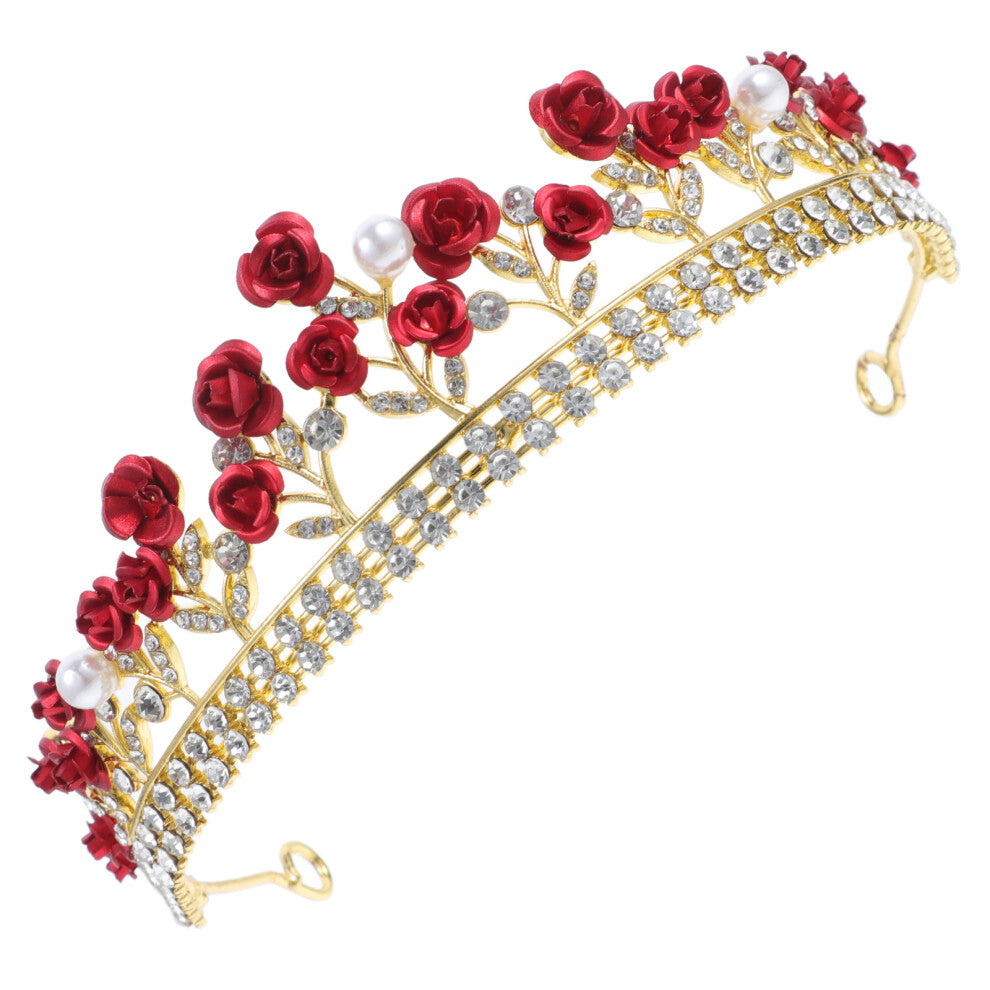 2pcs Rose Designed Hair Hoops Crystal Headband Red