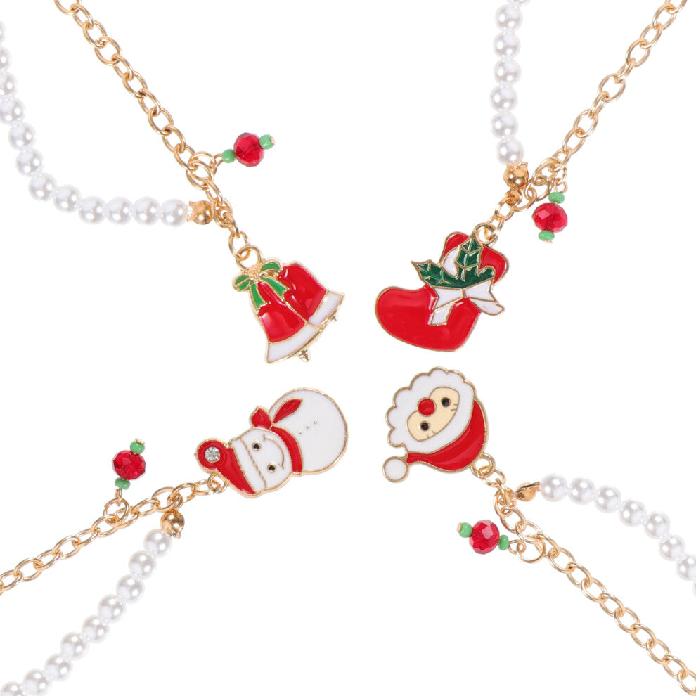20 Pcs Christmas Theme Alloy Charms Pearl Beaded Bracelets