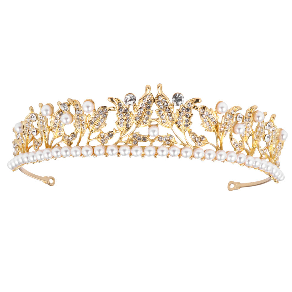 2pcs Alloy Pearl Leaf Rhinestone Crown Bridal Hair Accessories