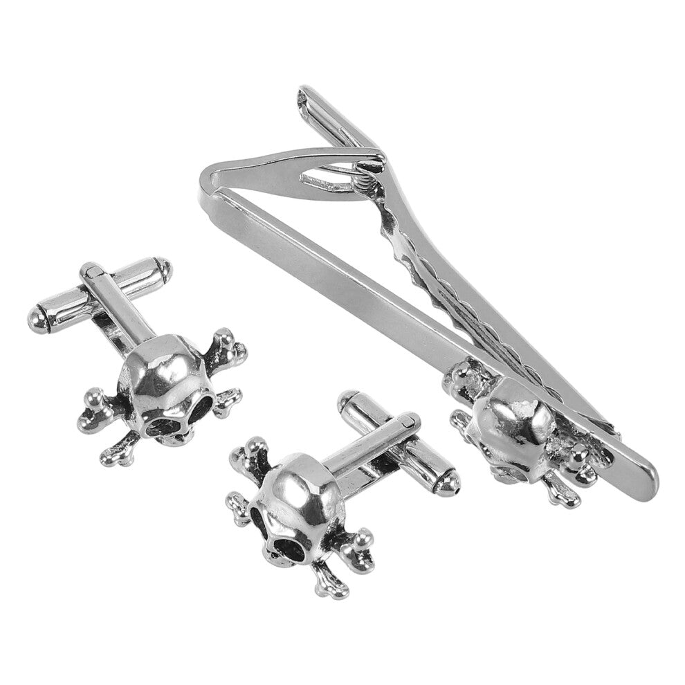 3pcs Skull Tie Clip and Cufflinks Set for Men