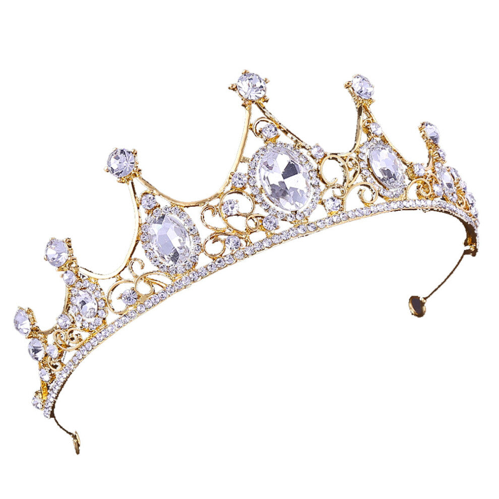 3pcs Crystal Crown Headband Golden Alloy Wedding Hair Hoops