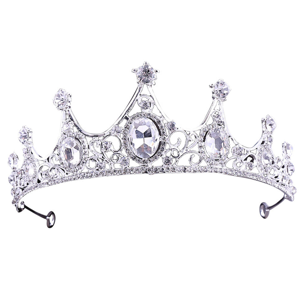 2pcs Silver Crystal Crown Headband Alloy Bridal Rhinestone Hair Hoops