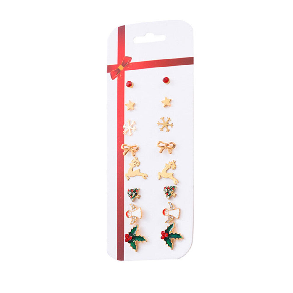 24 Pairs Christmas Earring Set Snowman Cane Studs Dangle Jewelry