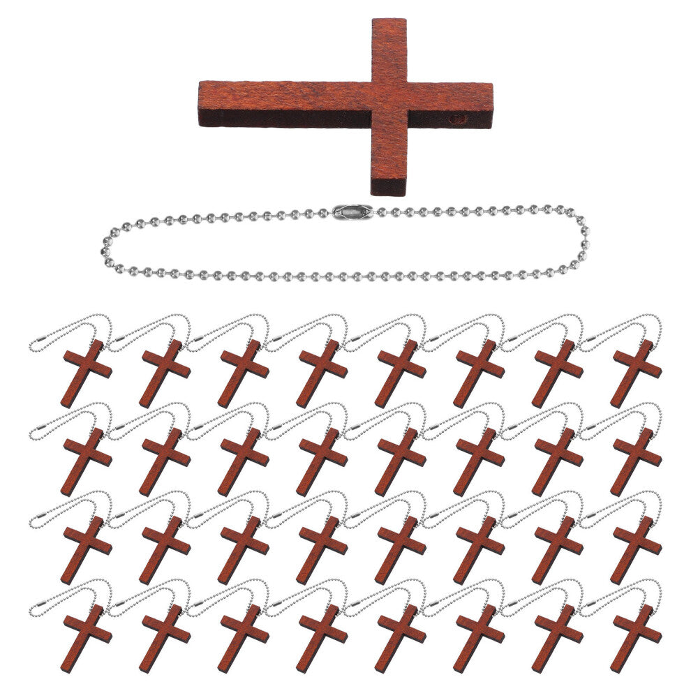 50 Sets Natural Wood Cross Pendant Charms with Stainless Steel Chain