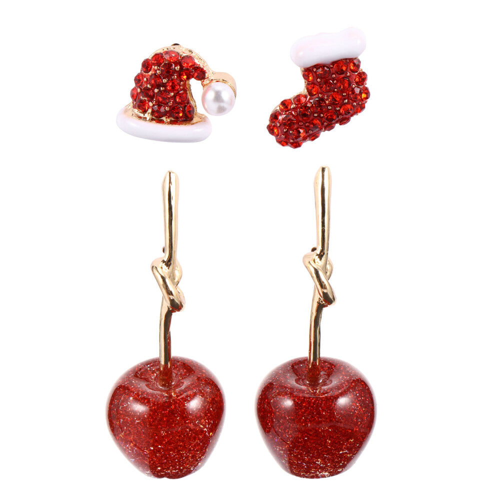 6 Pairs Christmas Earrings Rhinestone Ear Studs