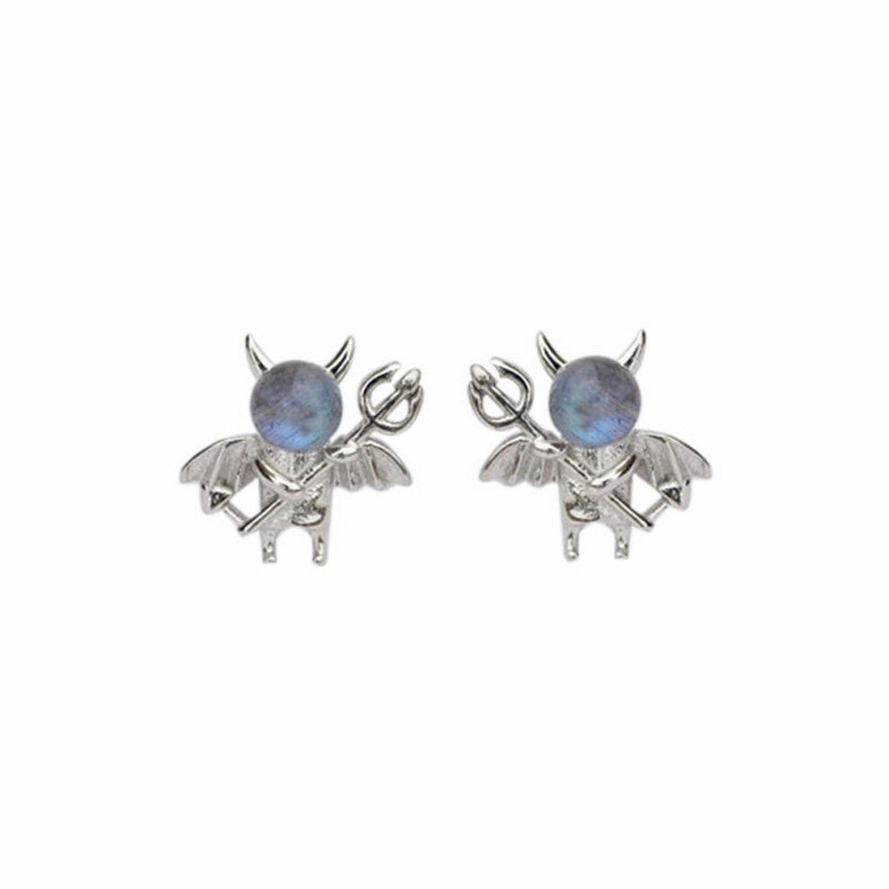 2 Pairs Silver Ear Studs Moonstone Earrings for Women