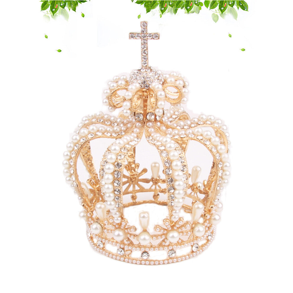 Crystal Crown Cake Hair Ornament Wedding Accessories Golden