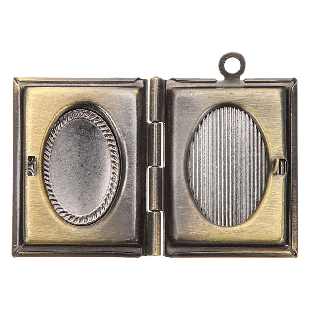 Antique Metal Book Locket Pendant for Women Vintage Photo Frame Charm