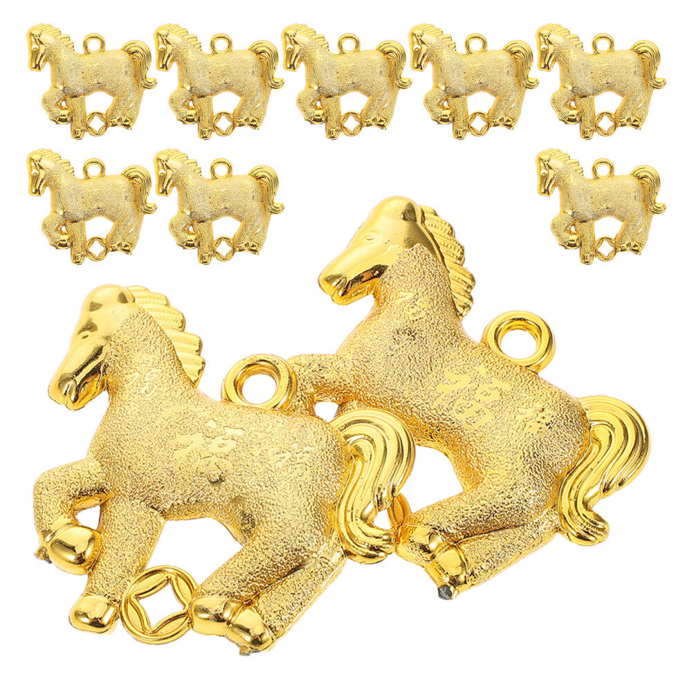 10pcs Horse Pendant Charms 2026 Chinese Zodiac Gold Animal Keychain