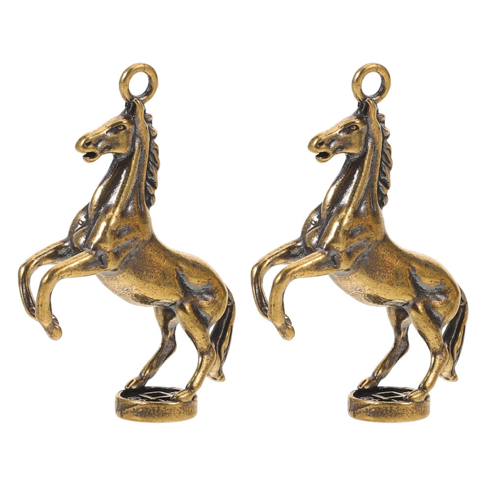 2pcs Vintage Horse Brass Pendants 2026 Year Of The Horse Zodiac Charms
