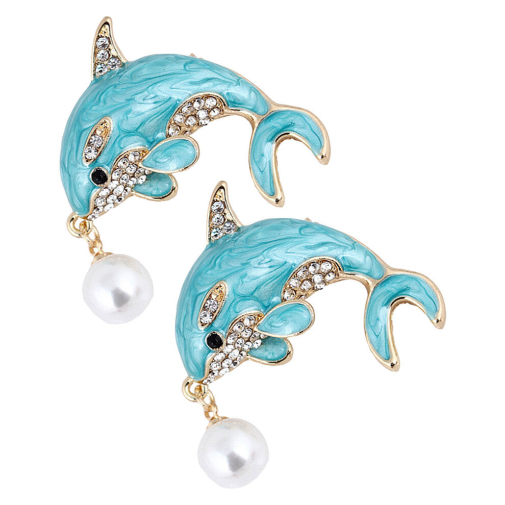 2pcs Dolphin Brooch Pins Faux Pearl Rhinestone Sweater Accessories
