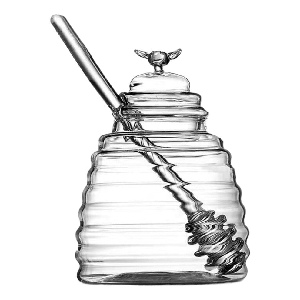 500ml Glass Honey Jar With Dipper | Transparent Honey Container For Sauces, Dressings, Syrups | Odorless Storage Pot