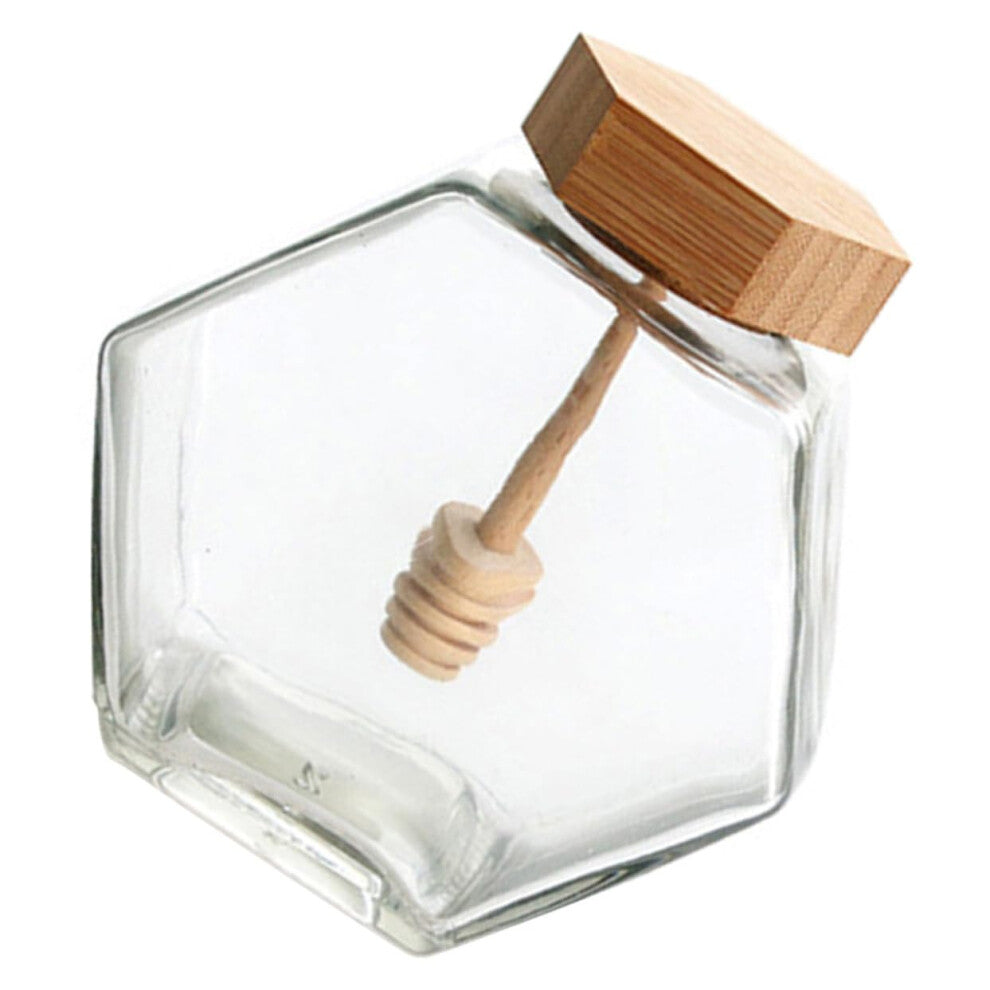 Elegant Glass Honey Pot 220ml with Wooden Dipper for Kitchen Honey Storage and Dispensing, Durable and Stylish Design