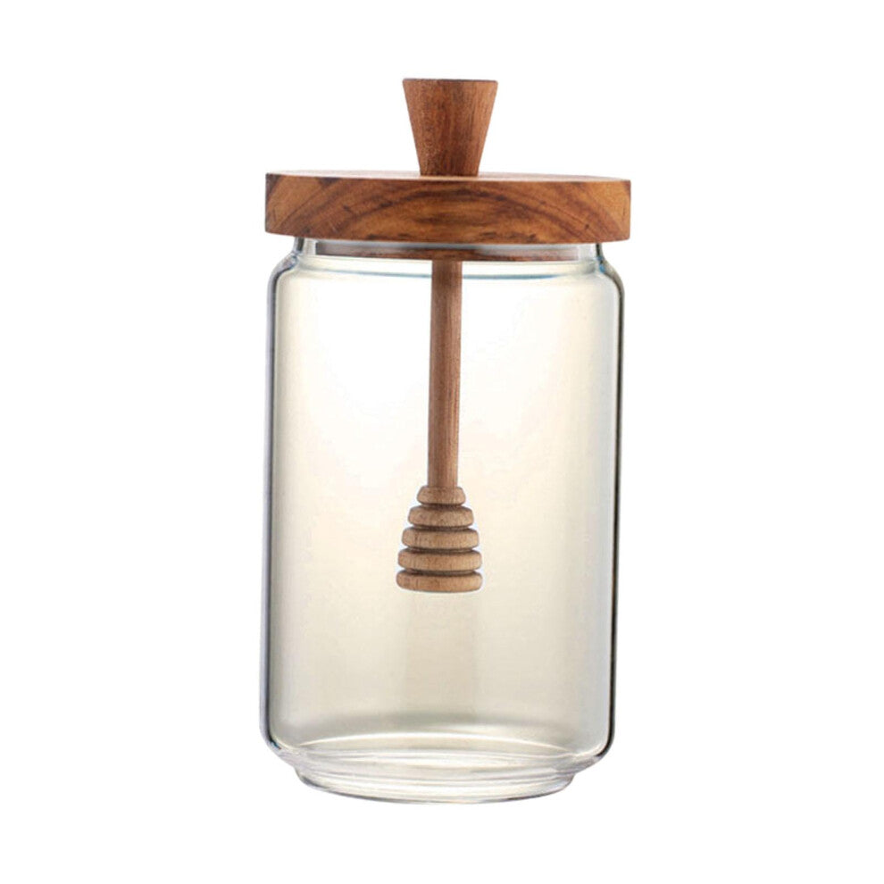 Honey Glassware Honey Pot 800ml Amber Glass Storage Container with Dipper and Lid for Sauces and Kitchen Use