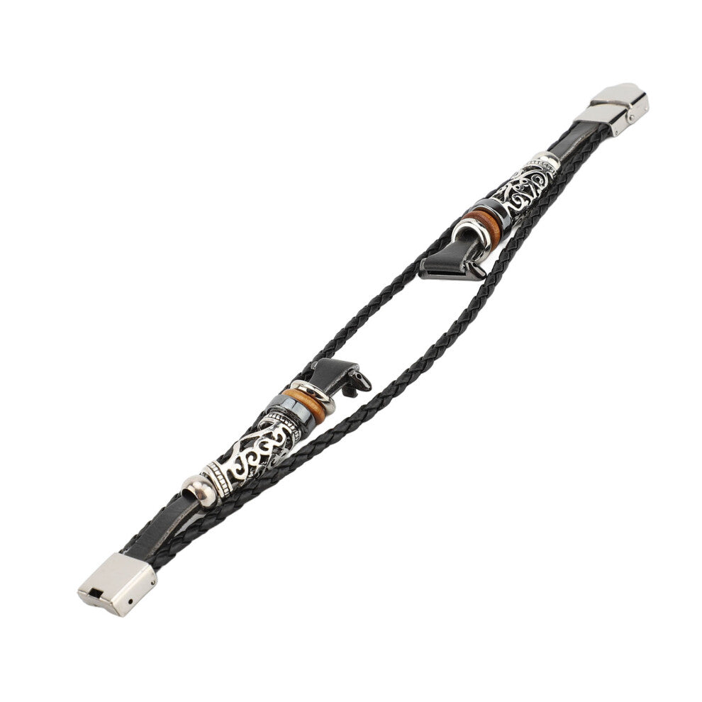 Vintage Ethnic Beaded PU Leather Watch Band Compatible with 9 Smartwatch Black