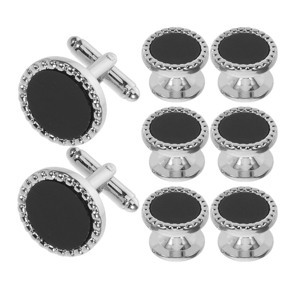 8pcs Mens Acrylic Cufflinks Black Round Shirt Studs Suit Jewelry