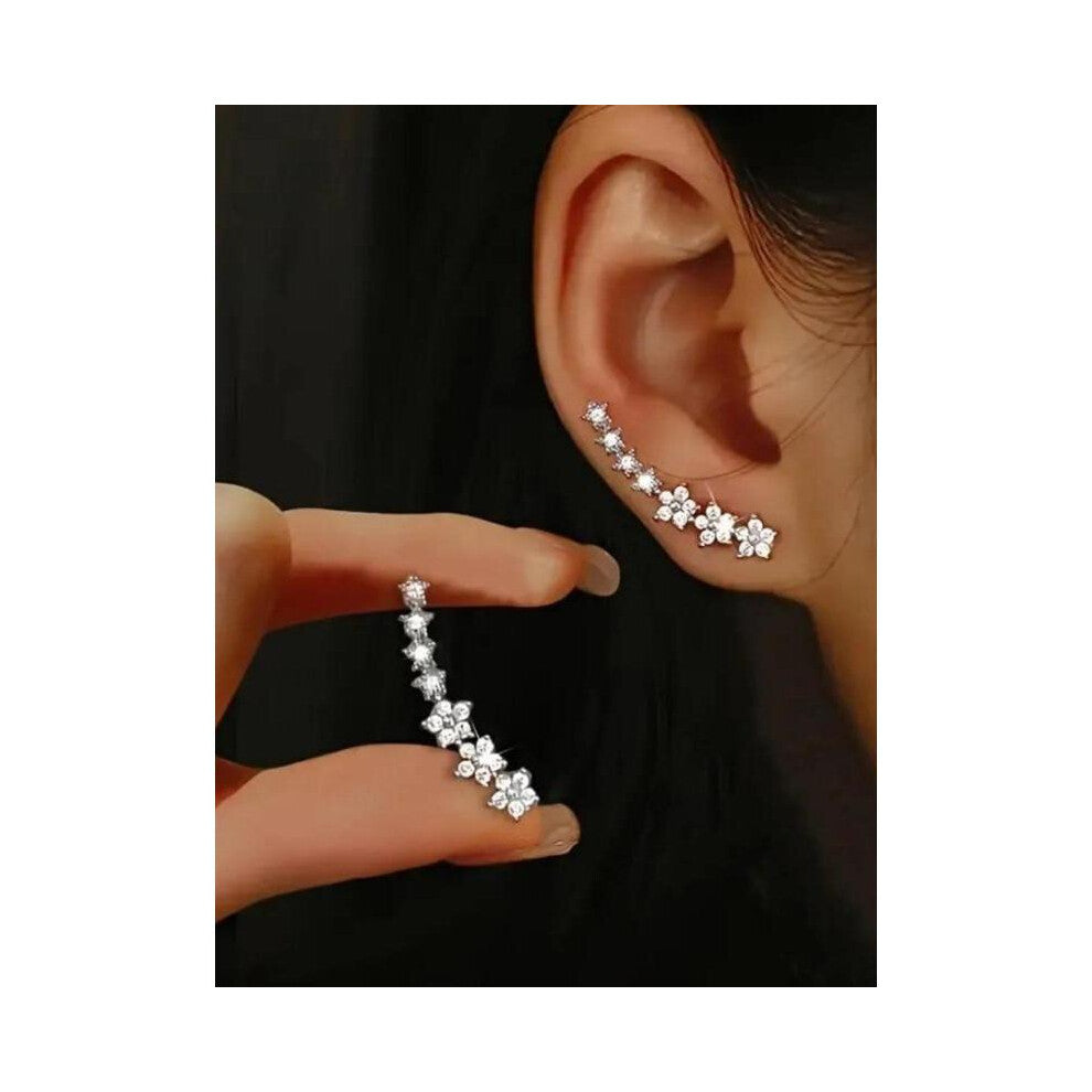 (Silver, one-size) Rhinestone Decorated Pretty Studs Earrings, Artificial Zirconia Earrings, Elegant Minimalist Earrings for Women & Girls