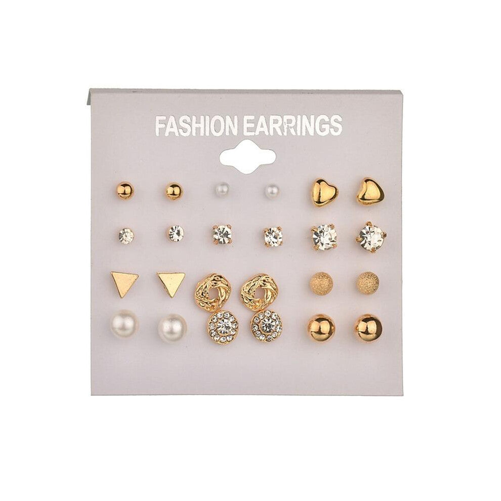 (Gold) 12 Pairs Different Style Ear Studs Earrings Allergy Free Wholesale UKA Set Of 12 Pairs Different Style Ear Studs Earrings Allergy Free Wholesal