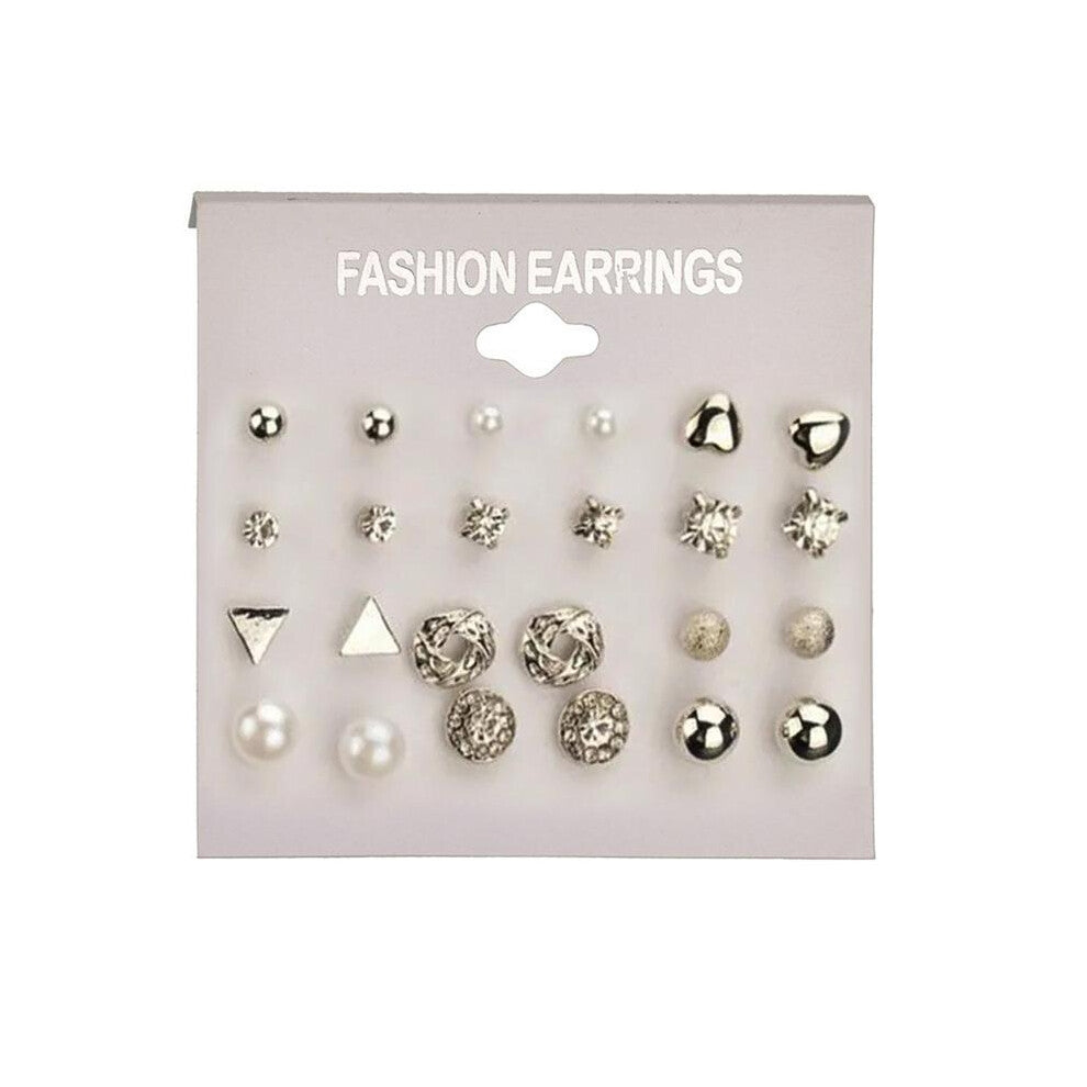 (Silver) 12 Pairs Different Style Ear Studs Earrings Allergy Free Wholesale UKA Set Of 12 Pairs Different Style Ear Studs Earrings Allergy Free Wholes