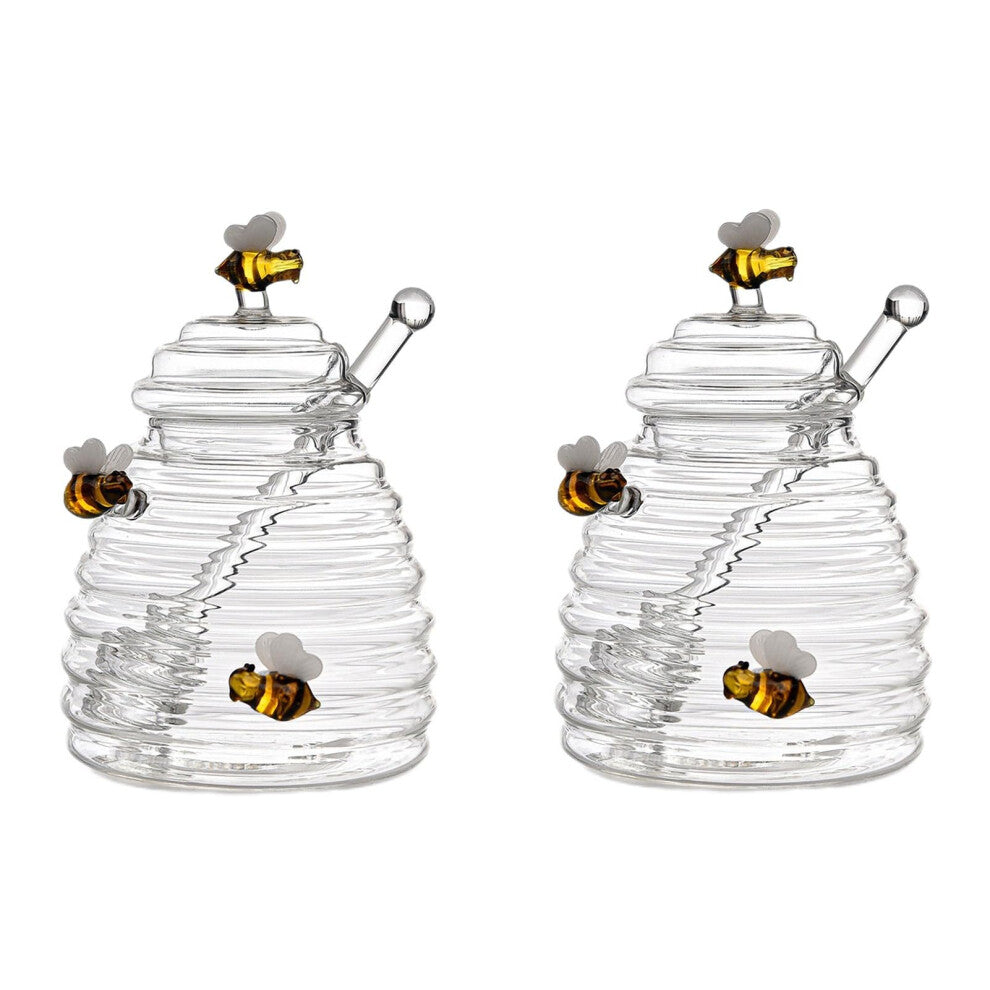 Honey Jar with Dipper and Lid | Large Capacity Glass Honey Dispenser | Transparent Honey Container for Kitchen Storage