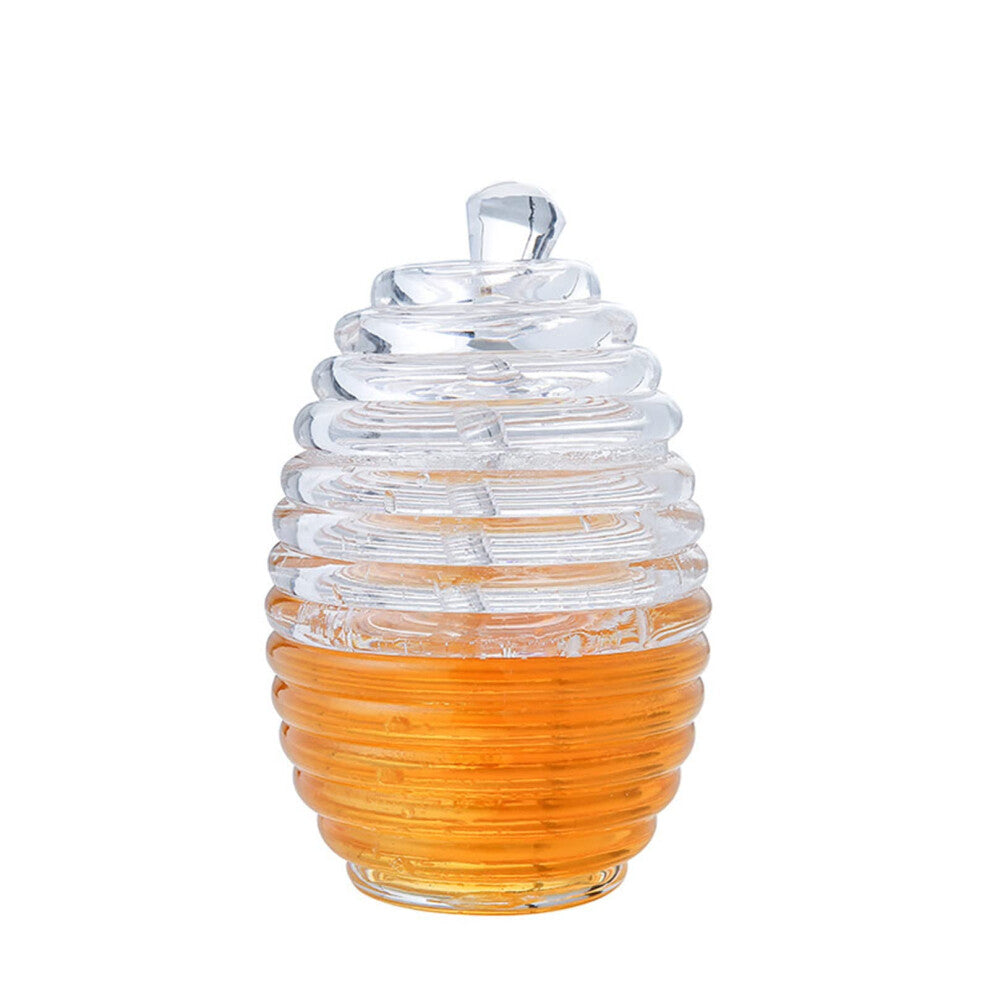 Honey Jar Storage Container with Lid and Dipper, Glass Beehive Honey Pot, Transparent Honey Syrup Dispenser for Kitchen