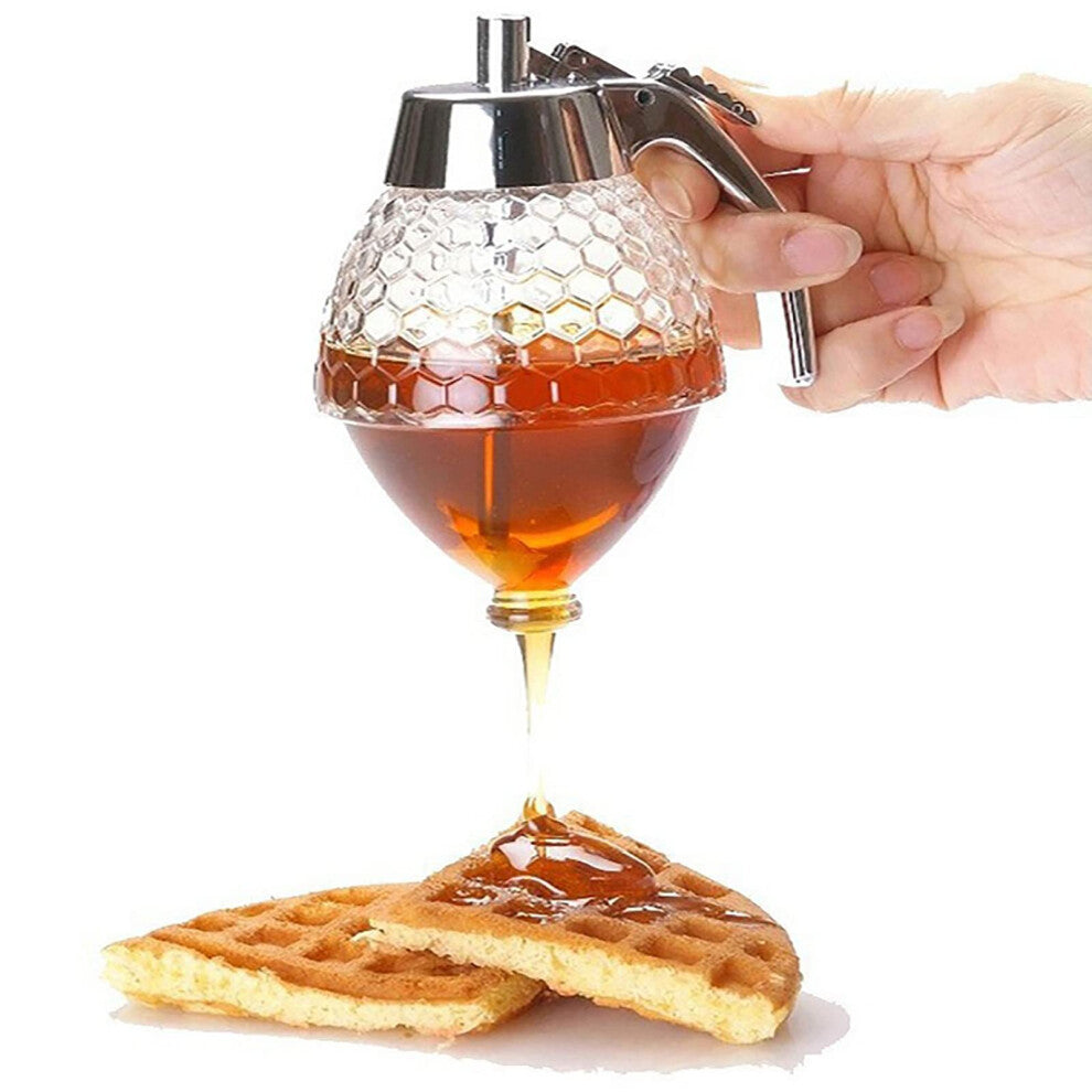 Honey Dispenser 200ML with Storage Stand, No Drip Honey Pot for Syrup, Sauces, and Condiments, Clear Jar Design