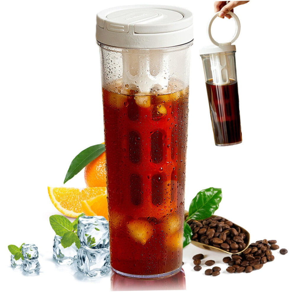 Cold Brew Pitcher 34 Oz Leak Proof Iced Coffee Maker with Handle Fine Mesh Filter Easy to Clean for Tea and Juice White