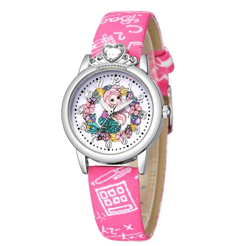 Little Girl Watches 7-10 Pattern Football Quartz Watch for Kids, Hot Pink Color, Adjustable One Size