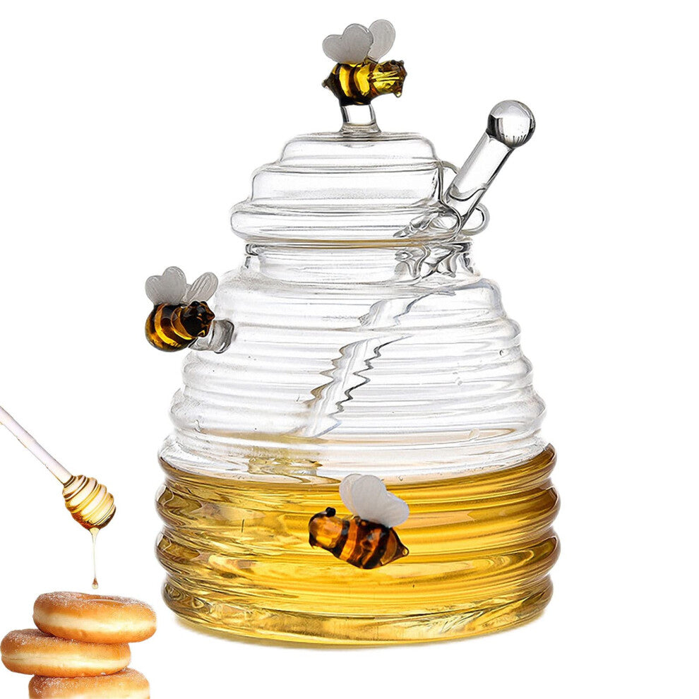 Glass Honey Pot Dipper with Lid, 5.31x3.94 Inch Glass Honey Jar with Honey Stick, Drizzler Container for Kitchen Storage