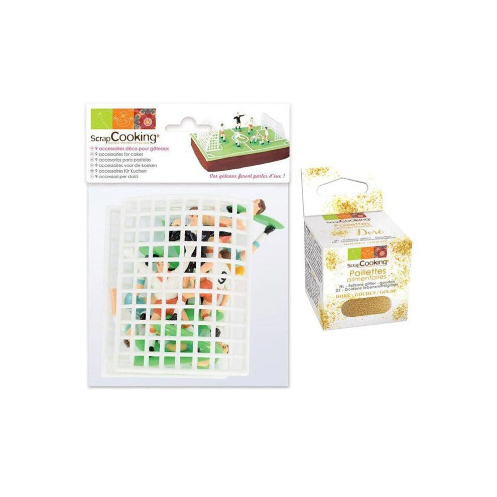 Football field cake decoration + golden glitter
