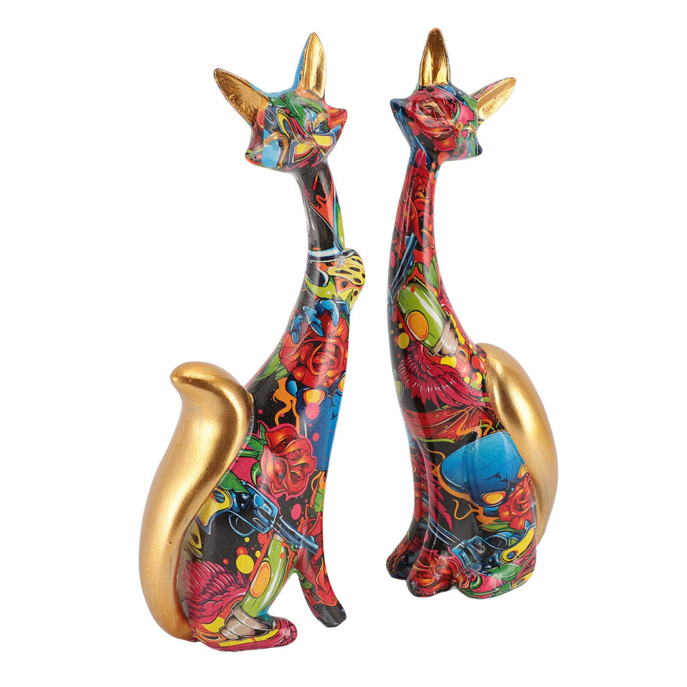 2PCS Colorful Resin Cat Statues – Multicolor Animal Decor for Office & Home KY189