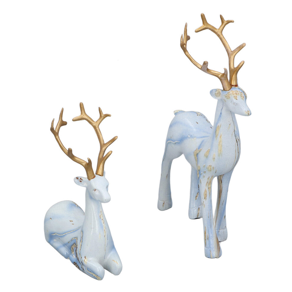 2PCS Realistic Resin Deer Figurines for Living Room & Office Decor BS8093