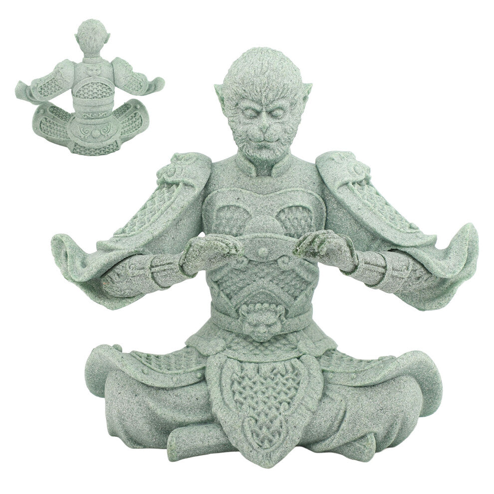 Green Sandstone Sun Wukong Monkey King Tea Pet Sculpture Desktop Decor Gift