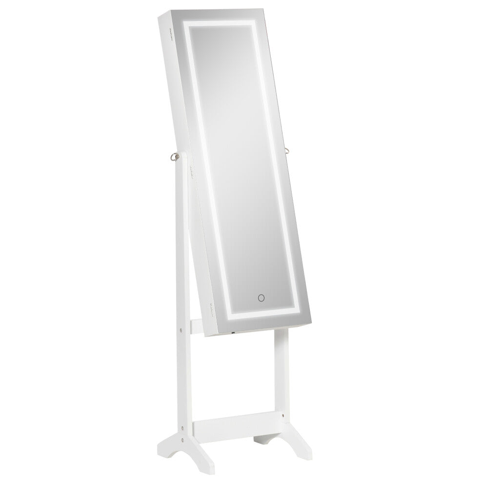 Elegant Jewellery Organizer with LED Light and Lock Full-Length Mirror White Cabinet for Bedroom Spacious Storage