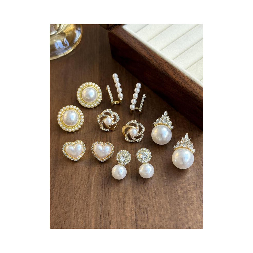 (Golden, one size fits all) Faux Pearl & Rhinestone Decorated Earrings Set, Fashion Jewelry for Party, Daily Clothing Decor, Trendy All-match & Exquis